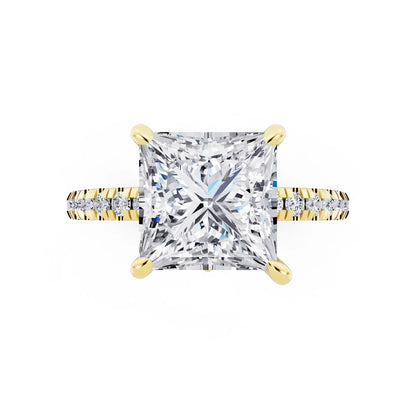 14 KT Yellow Gold Princess Cut Diamond Solitaire Ring with Marquise Collar - top angle