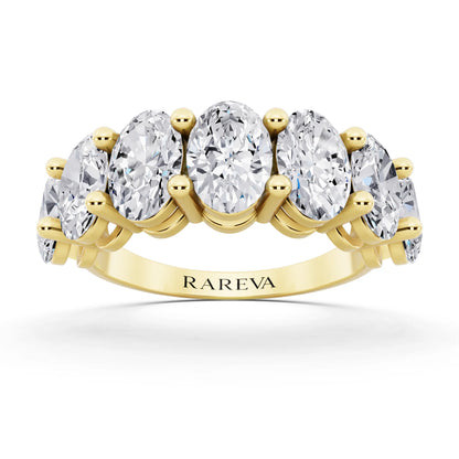 10K Yellow Gold Seven Stone Oval Cut Diamond Half Eternity Wedding Band - 2.6mm - Front