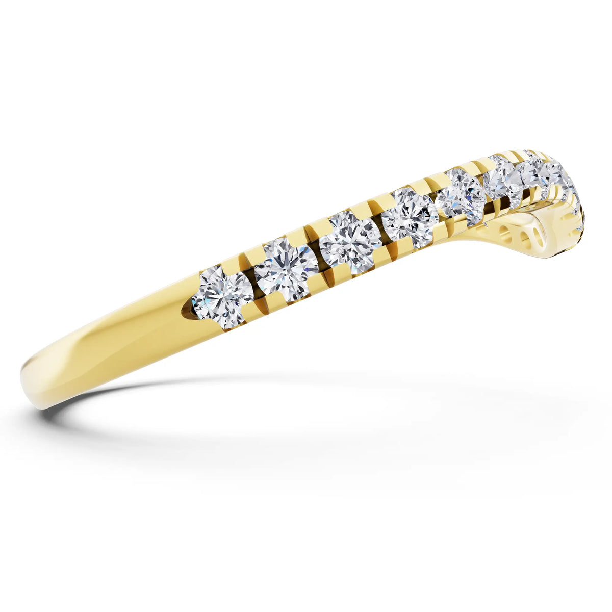 14K Yellow Gold Round Cut Diamond Crescent Curved Band - 1.6mm - Side