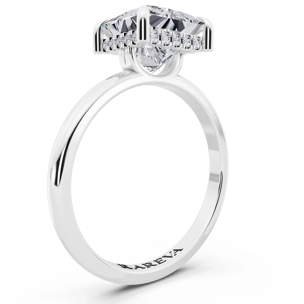 Platinum Princess Cut Diamond Solitaire Ring with Hidden Halo - top view