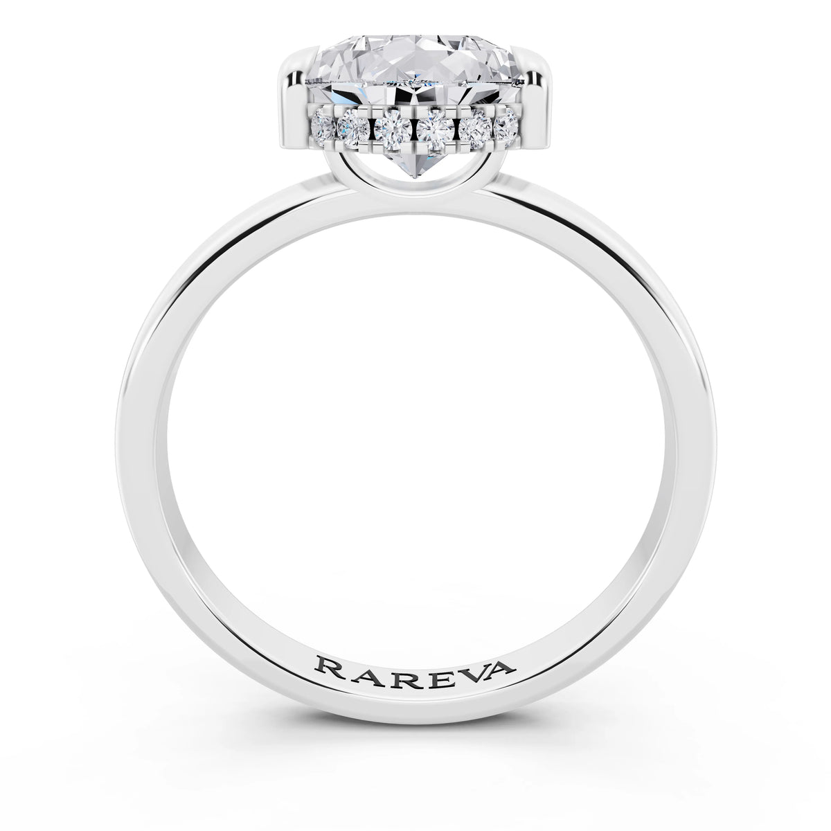 Platinum Pear Cut Diamond Solitaire Ring with Hidden Halo - through finger
