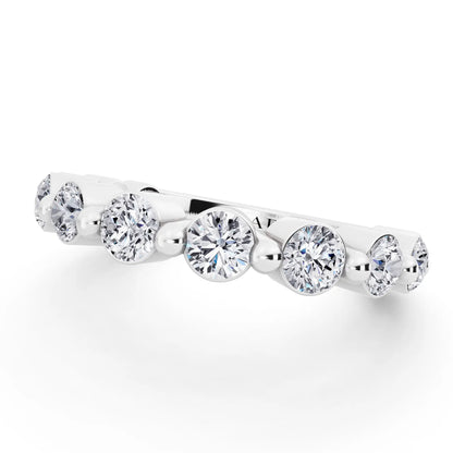 14K White Gold Round Cut Diamond Half Sculpted Prong Eternity Band - 2.3mm - Close up
