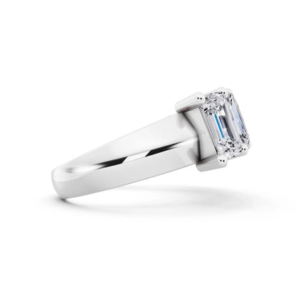 Platinum Five Stone Emerald Cut Diamond Half Eternity Wedding Band - 3mm - Side