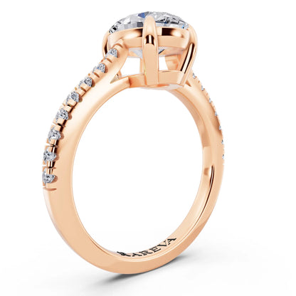 18 KT Rose Gold Oval Cut Diamond Claw Prong Solitaire Ring with French Pave Band - top view