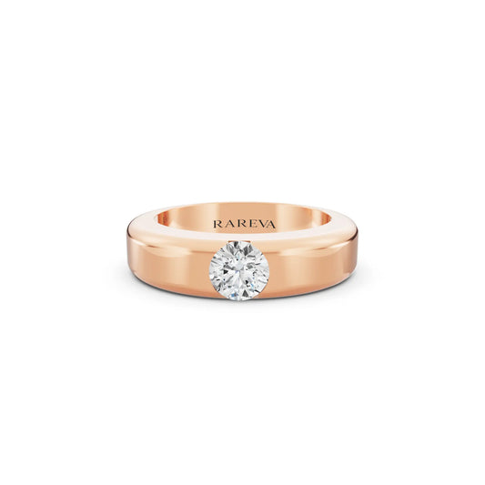 10K Rose Gold Men's Round Cut Diamond Solitaire Band - 5mm - Front