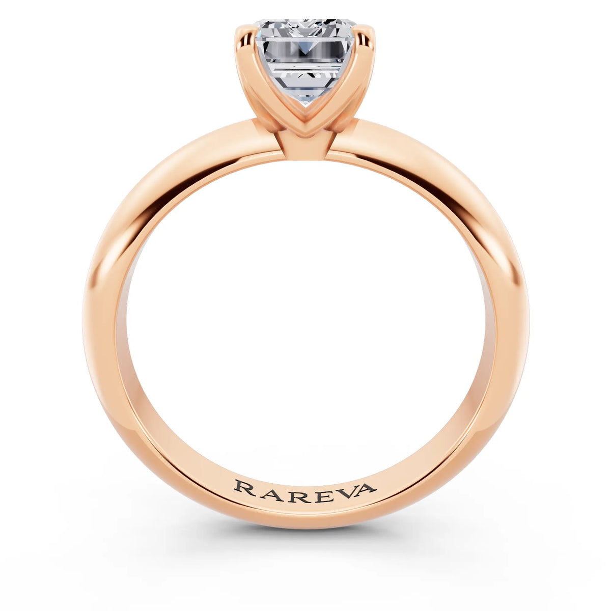 14 KT Rose Gold Emerald Cut Diamond Classic Solitaire Ring - through finger
