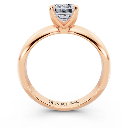 14 KT Rose Gold Emerald Cut Diamond Classic Solitaire Ring - through finger
