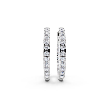 Silver Round Diamond Hoop Earrings - front