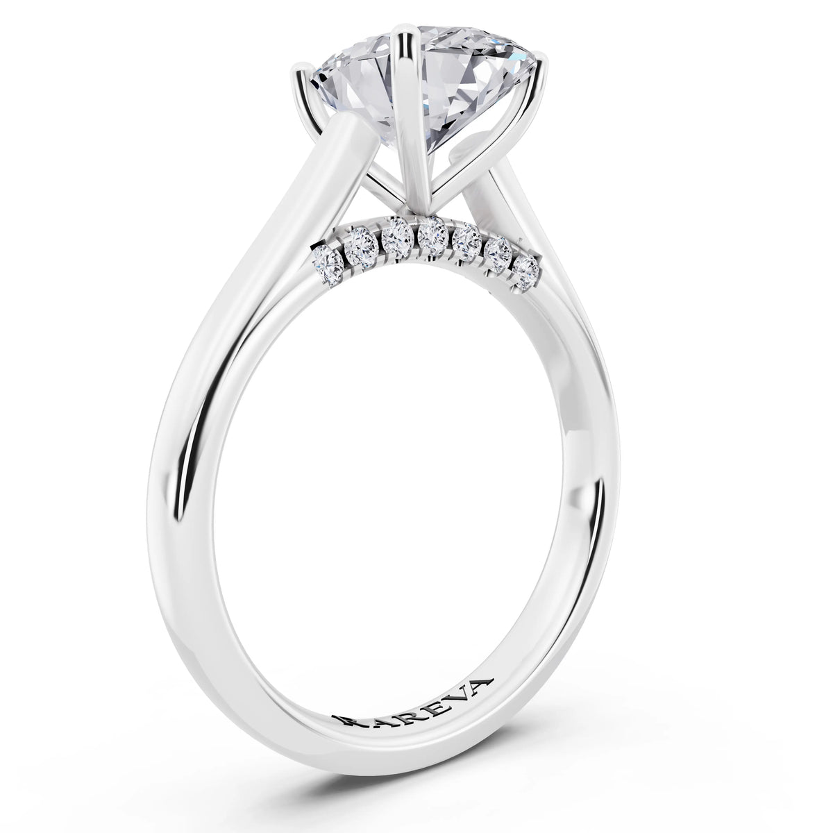 14 KT White Gold Oval Cut Diamond Solitaire Ring with Hidden Accent - top view