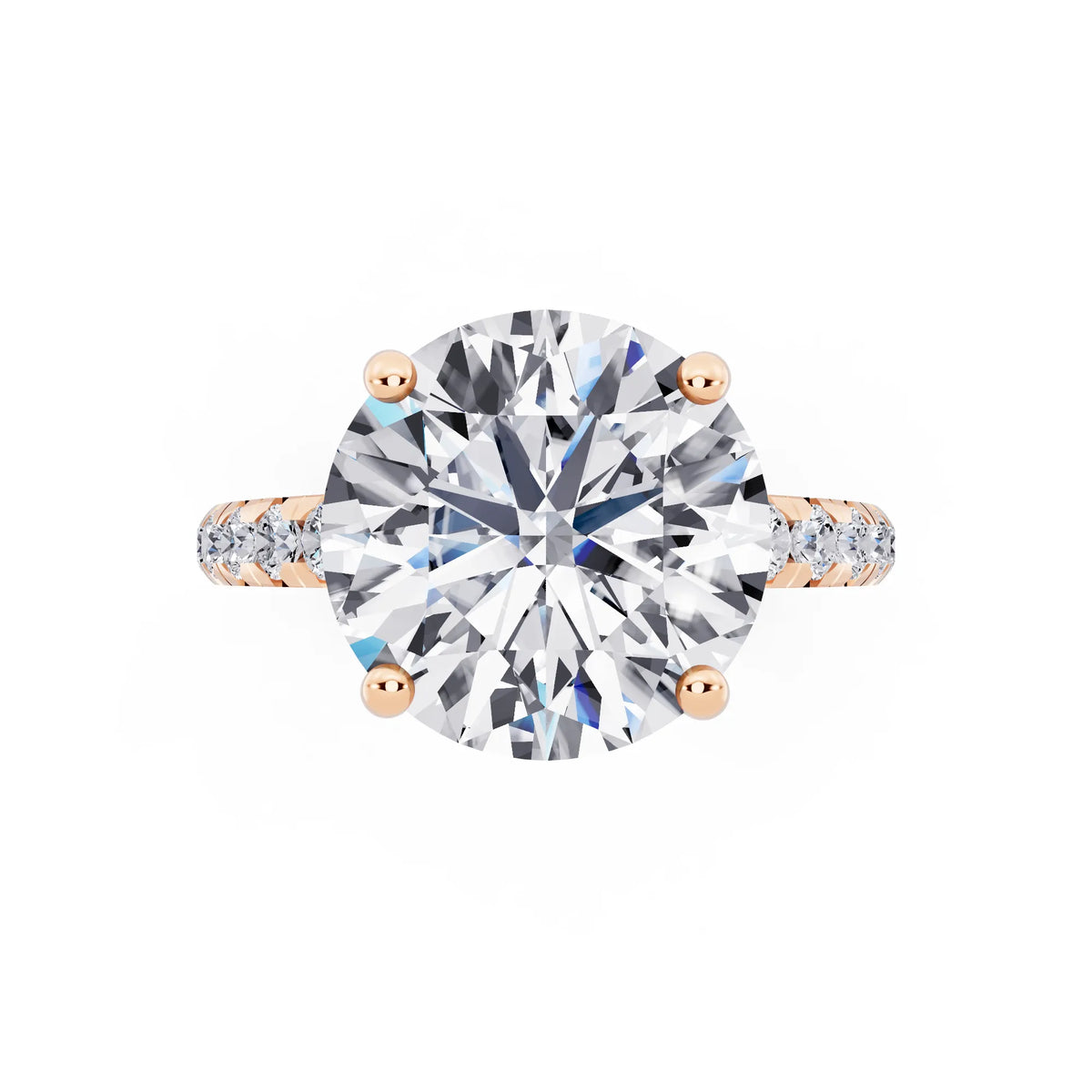 18 KT Rose Gold Round Cut Diamond Ring with Hidden Halo - top angle