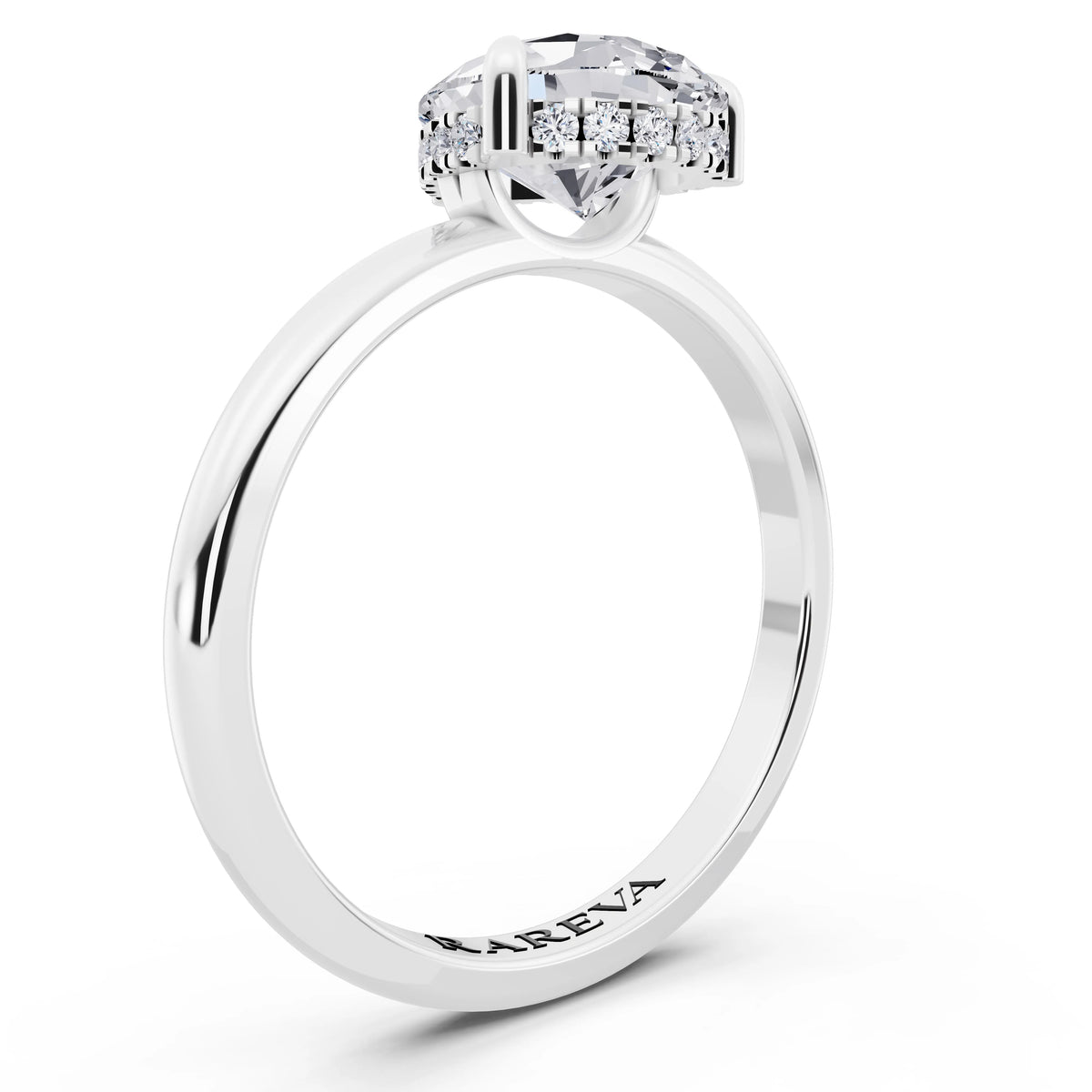 Platinum Pear Cut Diamond Solitaire Ring with Hidden Halo - top view