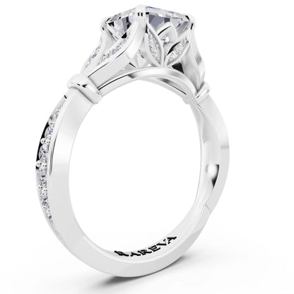 Platinum Asscher Cut Diamond Ring with Lotus Collar - top view