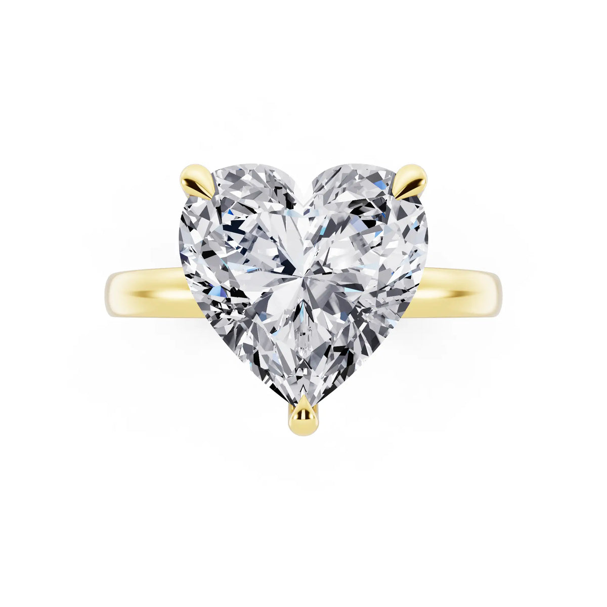 18 KT Yellow Gold Heart Cut Diamond Solitaire Ring with Pave Collar - top angle