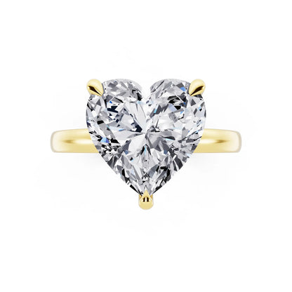 18 KT Yellow Gold Heart Cut Diamond Solitaire Ring with Pave Collar - top angle