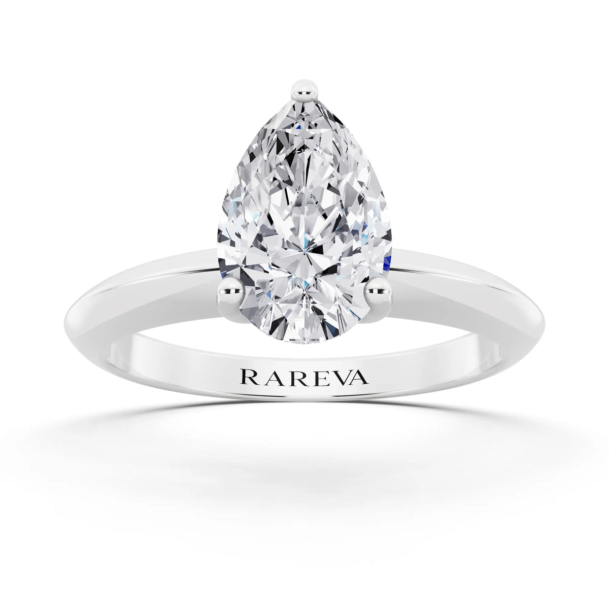 14 KT White Gold Pear Cut Diamond Classic Solitaire Ring - front view