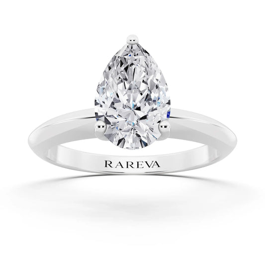 14 KT White Gold Pear Cut Diamond Classic Solitaire Ring - front view