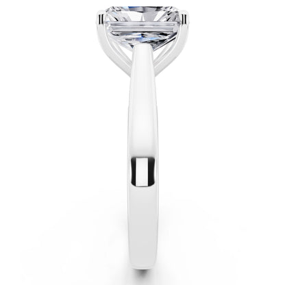 18 KT White Gold Radiant Cut Diamond Solitaire Ring with Hidden Accent - side view