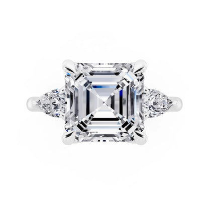 Platinum Asscher Cut Diamond Cluster Engagement Ring with Pear Accents and Pavé Band - top angle