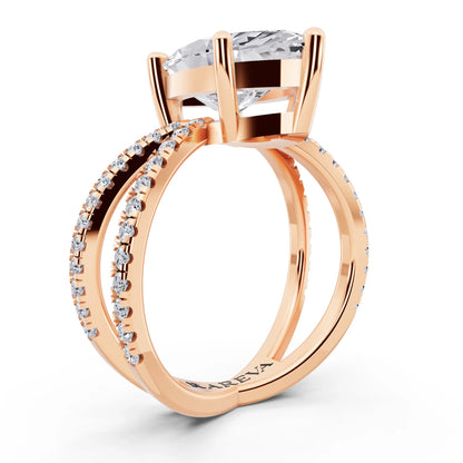 14 KT Rose Gold Marquise Cut Diamond Ring with Twisted Split Shank - top view