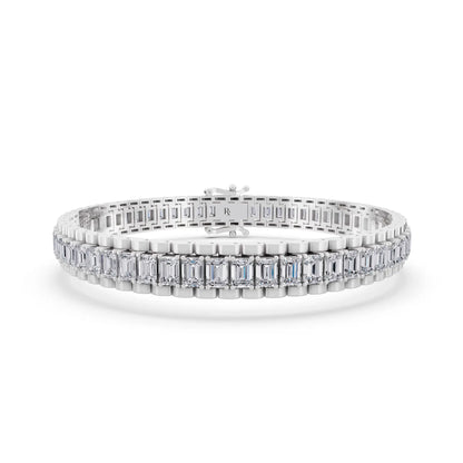 Silver Emerald Cut Diamond Tennis Bracelet - Main