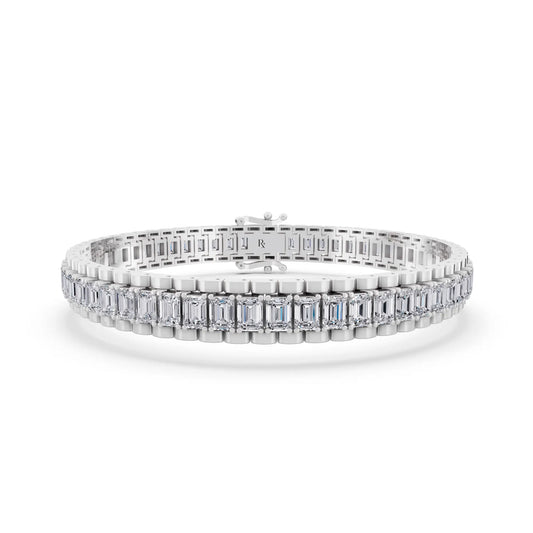 Silver Emerald Cut Diamond Tennis Bracelet - Main
