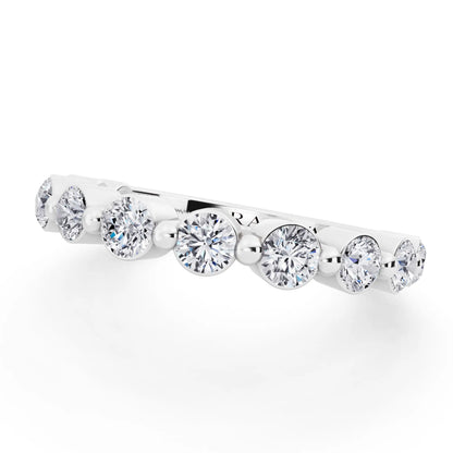 Platinum Round Cut Diamond Half Sculpted Prong Eternity Band - 2mm - Close up