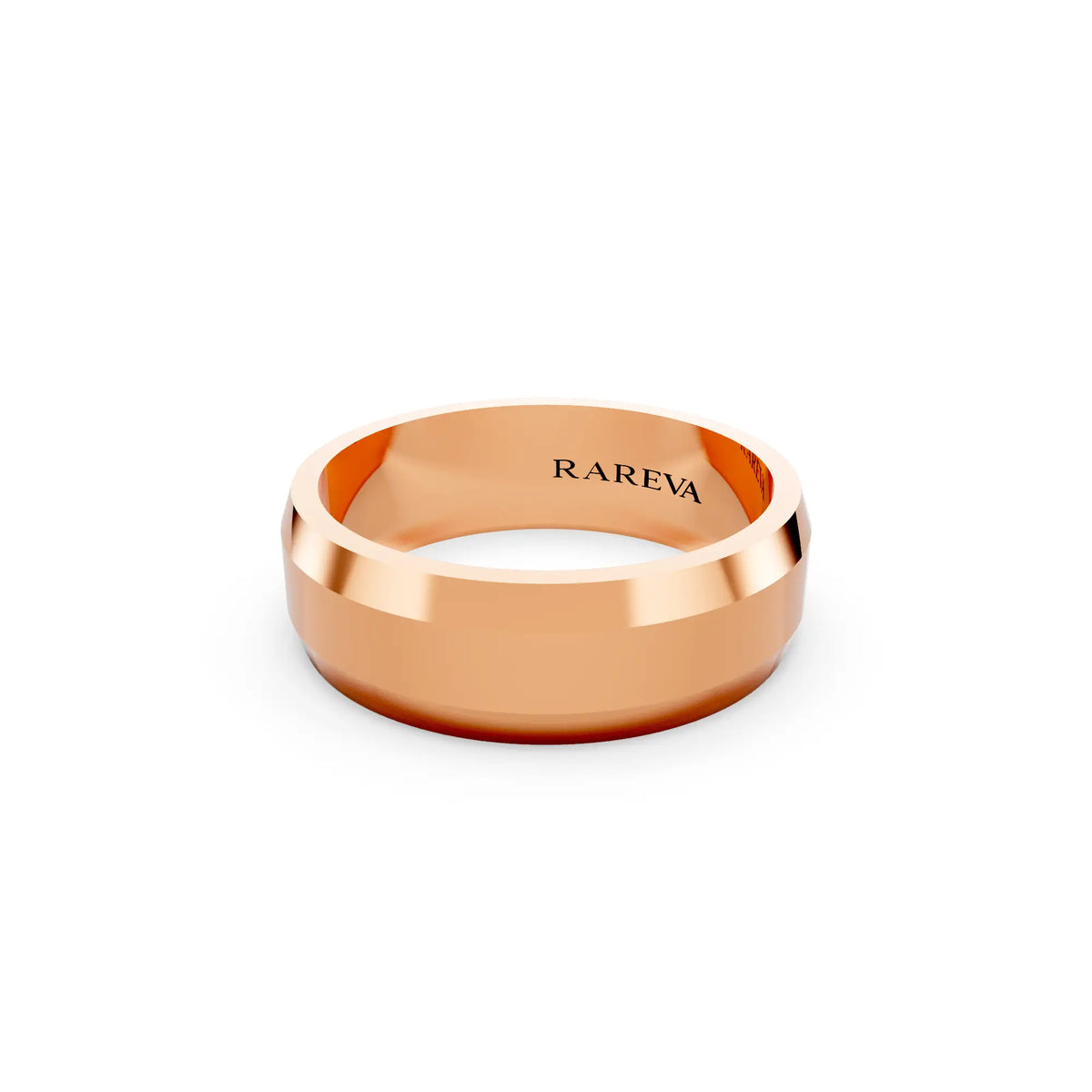 14K Rose Gold Men's Beveled Edge Wedding Band - 6mm - Close up