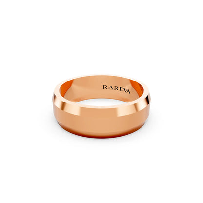 14K Rose Gold Men's Beveled Edge Wedding Band - 6mm - Close up
