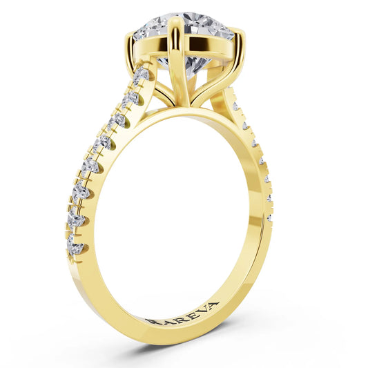 14 KT Yellow Gold Round Cut Diamond Solitaire Ring with Pave Band - Top view