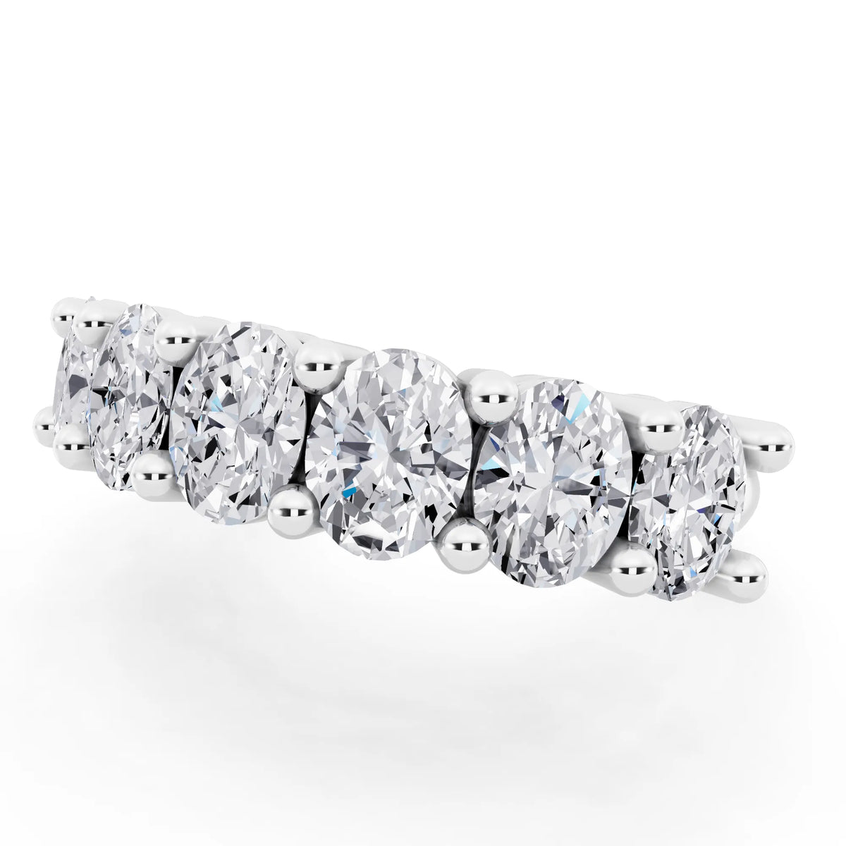 Silver Seven Stone Oval Cut Diamond Half Eternity Wedding Band - 2mm - Close up