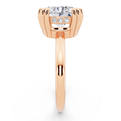 18 KT Rose Gold Oval Cut Diamond Solitaire Ring with Hidden Accent Basket - side view