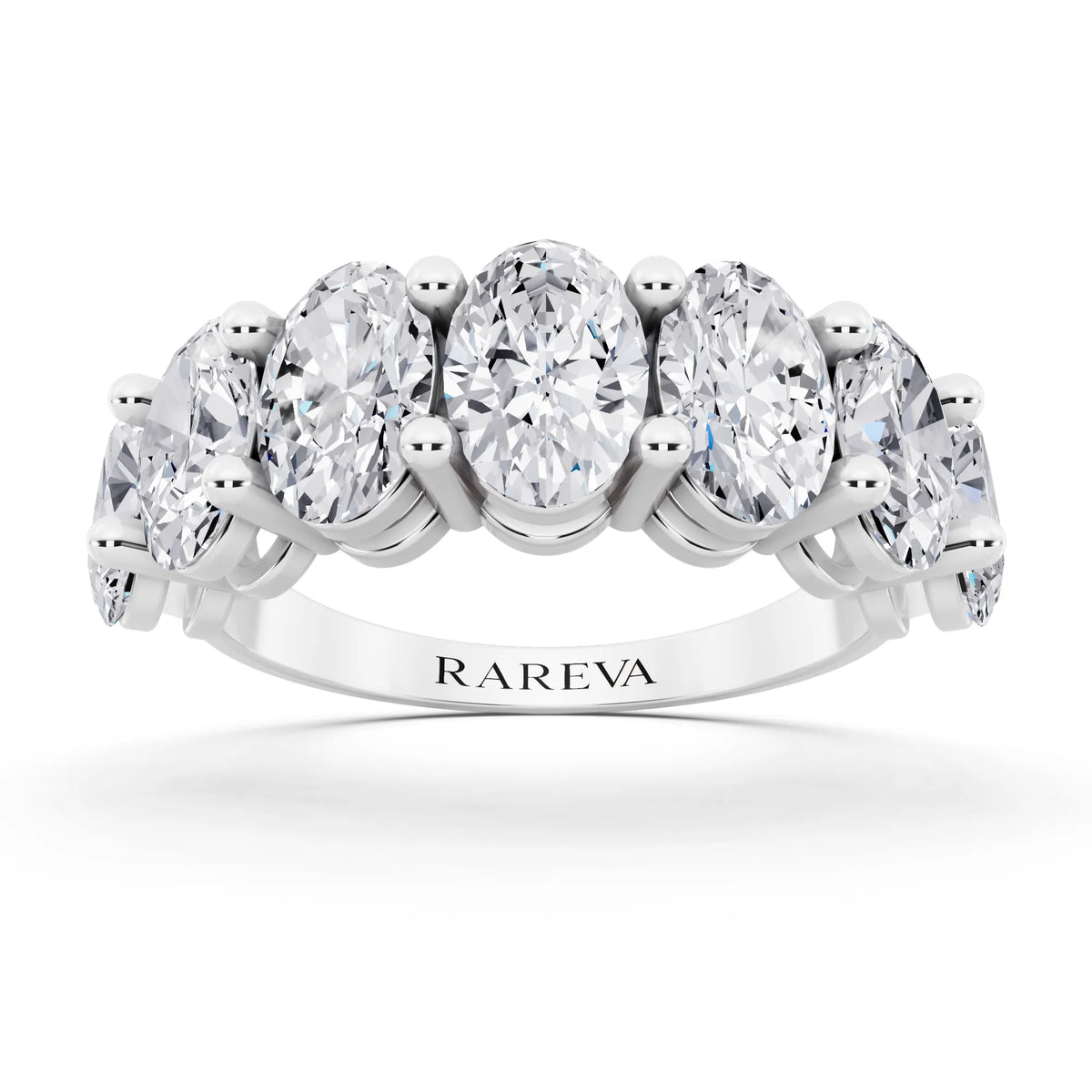 Platinum Seven Stone Oval Cut Diamond Half Eternity Wedding Band - 2.6mm - Front