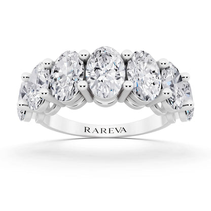 Platinum Seven Stone Oval Cut Diamond Half Eternity Wedding Band - 2.6mm - Front