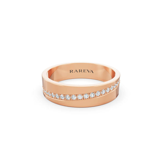 14K Rose Gold Men's Round Cut Diamond Diagonal Pave Band - 5mm - Front