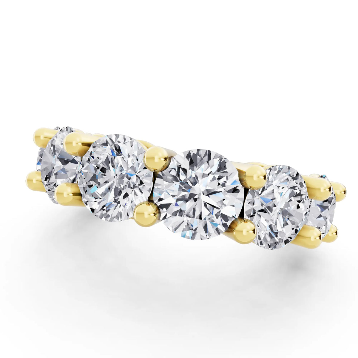14K Yellow Gold Seven Stone Round Cut Diamond Half Eternity Wedding Band - 3mm - Close up