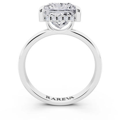 Platinum Princess Cut Diamond Solitaire Ring with Hidden Halo - through finger