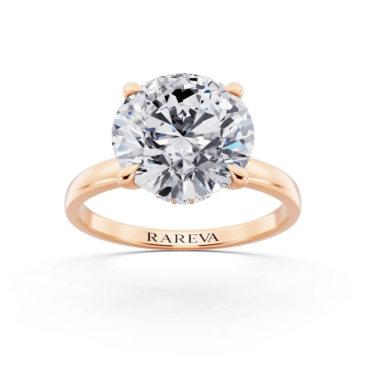 18 KT Rose Gold Round Cut Diamond Solitaire Ring with Pave Collar - front view
