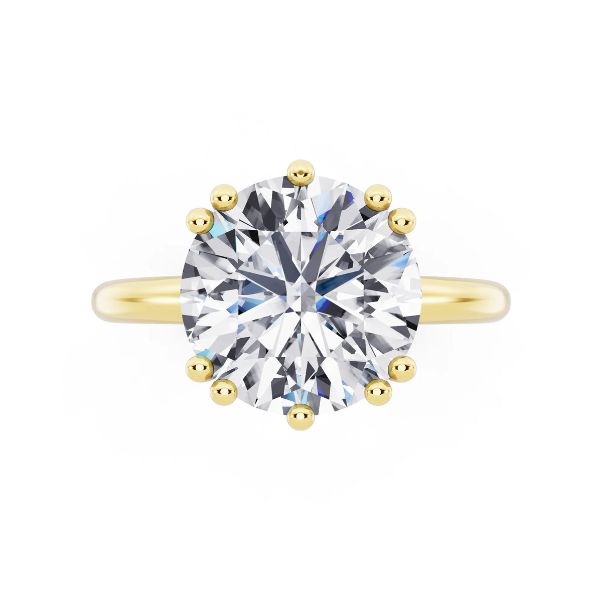14 KT Yellow Gold Round Cut Diamond Solitaire Ring with Hidden Accent Basket - top angle