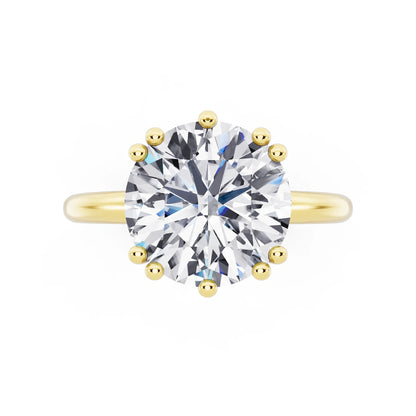 14 KT Yellow Gold Round Cut Diamond Solitaire Ring with Hidden Accent Basket - top angle