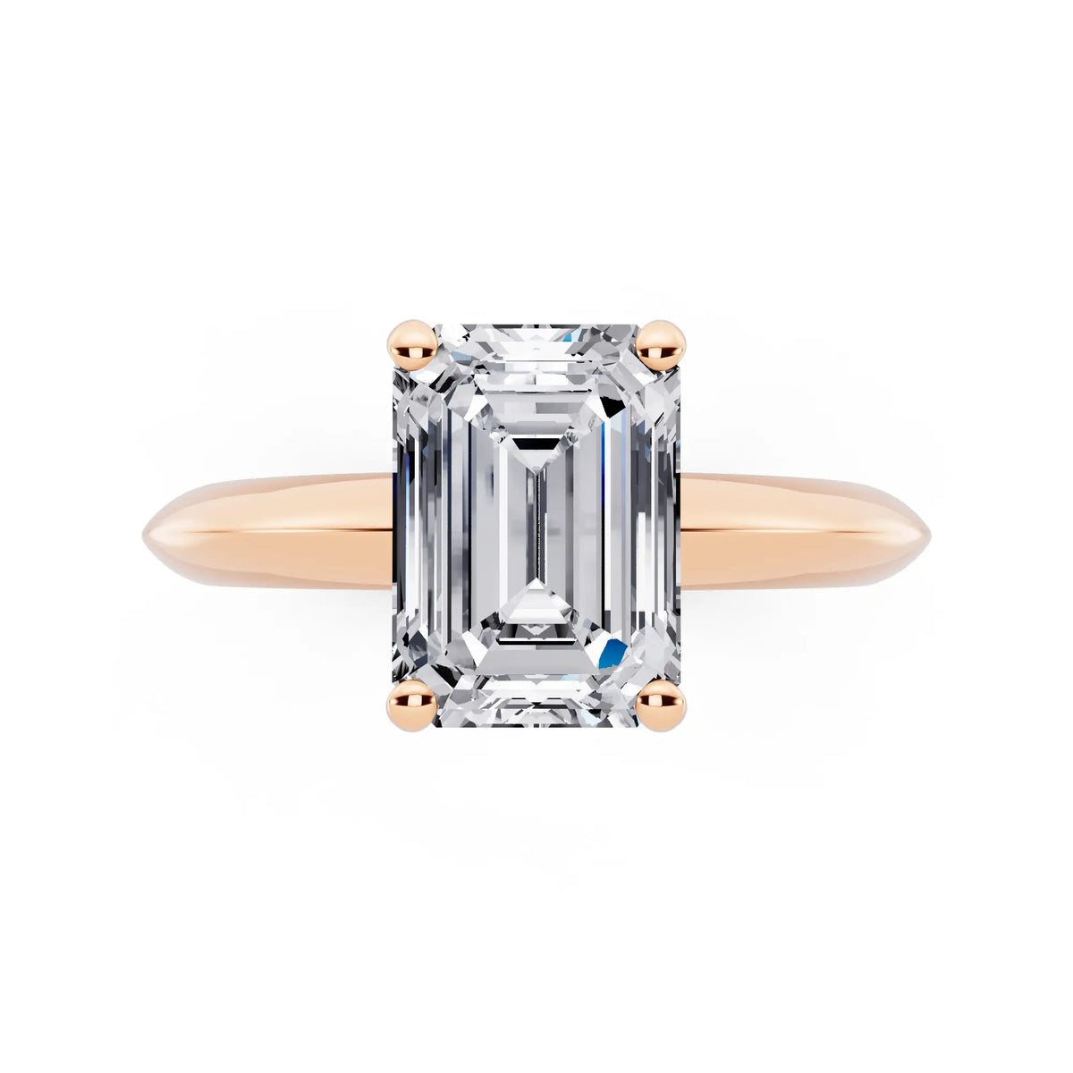 14 KT Rose Gold Emerald Cut Diamond Classic Solitaire Ring - top angle