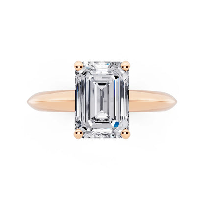 14 KT Rose Gold Emerald Cut Diamond Classic Solitaire Ring - top angle