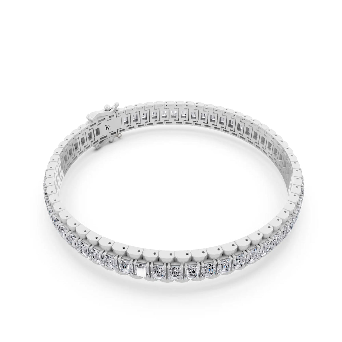Platinum Emerald Cut Diamond Tennis Bracelet - Left