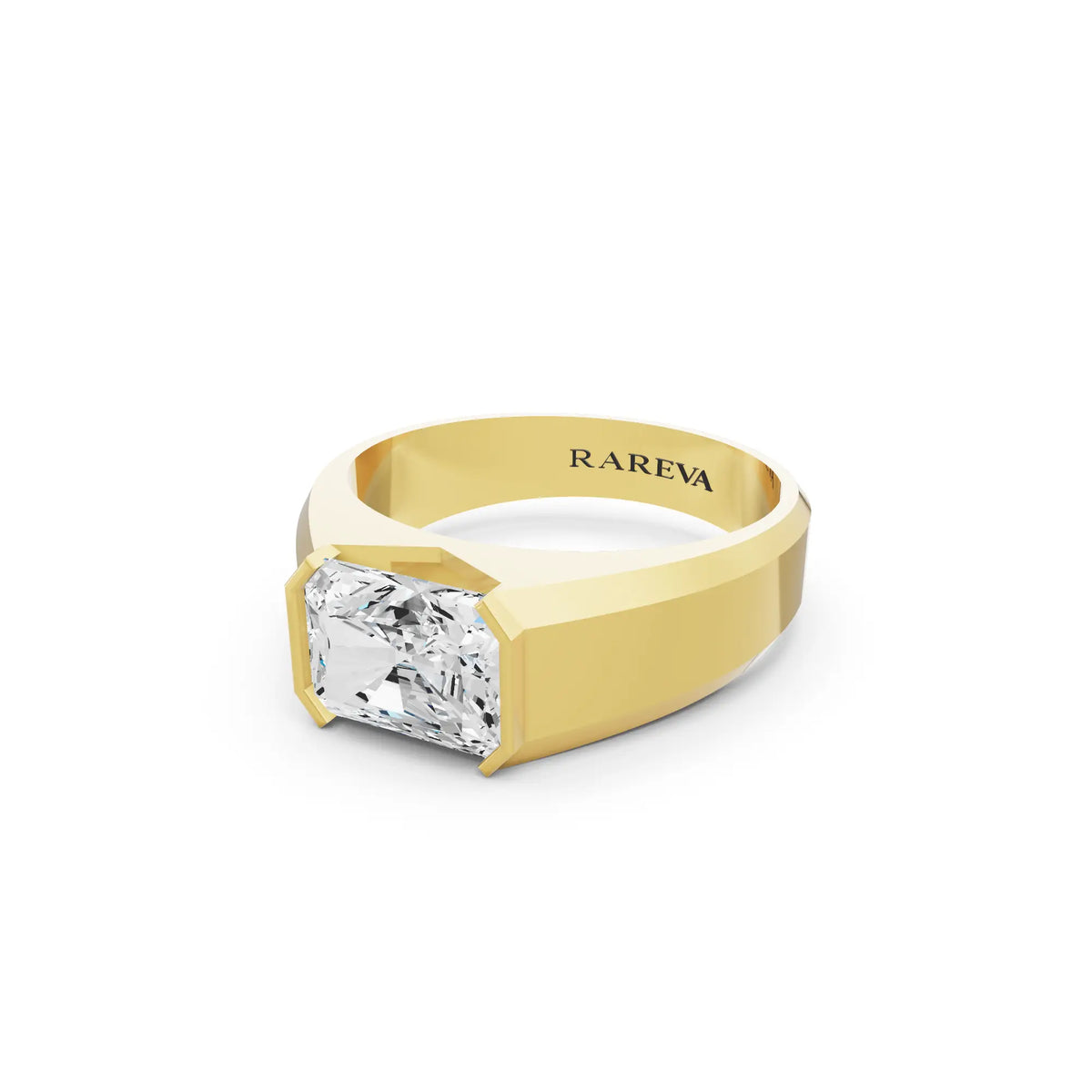10K Yellow Gold Men's Radiant Cut Diamond East West Solitaire Ring - 4mm - Close up