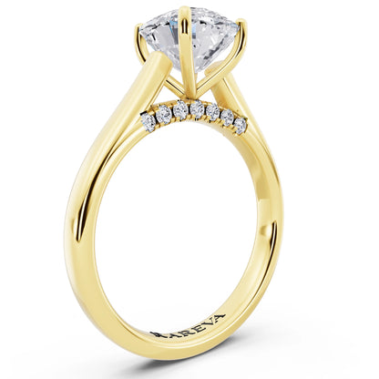 14 KT Yellow Gold Cushion Cut Diamond Solitaire Ring with Hidden Accent - top view
