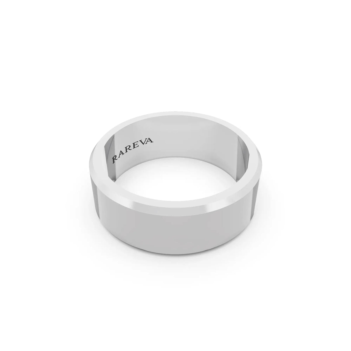 Silver Men's Slim Bevel Flat Wedding Band - 7mm - Left