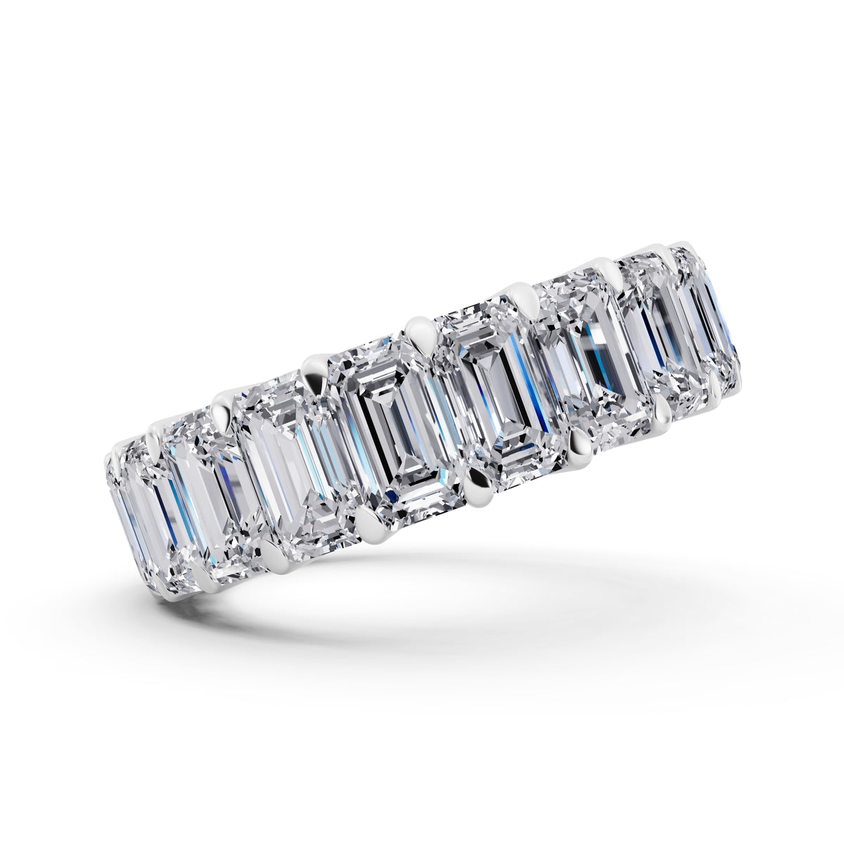 Silver Emerald Cut Diamond Eternity Band - 4.2mm - 4.00ctw - Side