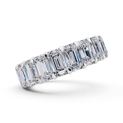 Silver Emerald Cut Diamond Eternity Band - 4.2mm - 4.00ctw - Side
