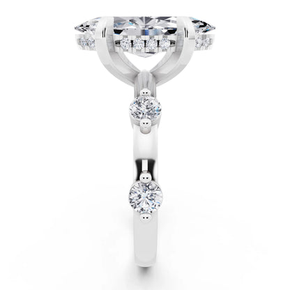 14 KT White Gold Marquise Cut Diamond Solitaire Ring with Floating Diamond Accents - side view