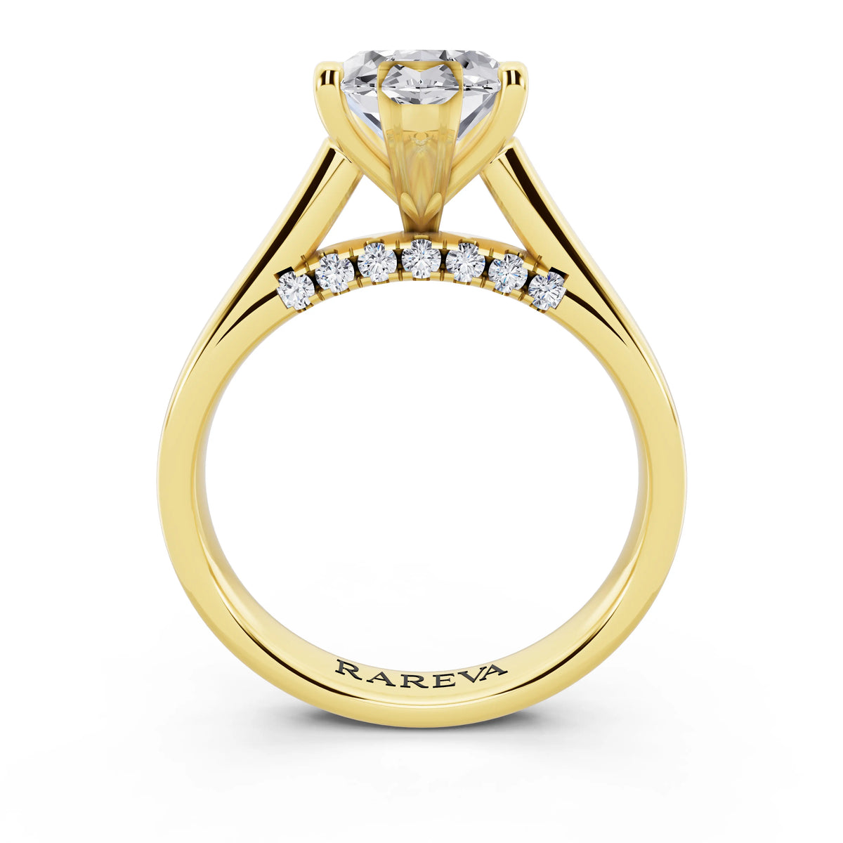 18 KT Yellow Gold Marquise Cut Diamond Solitaire Ring with Hidden Accent - through finger