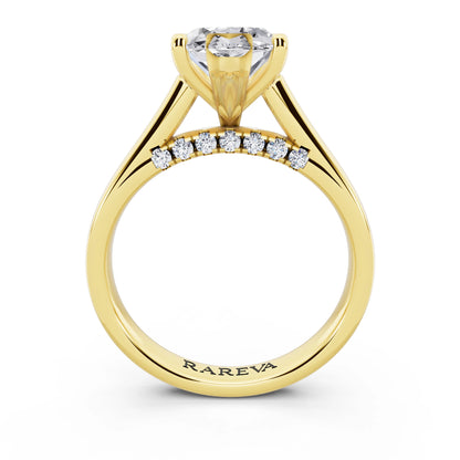 18 KT Yellow Gold Marquise Cut Diamond Solitaire Ring with Hidden Accent - through finger